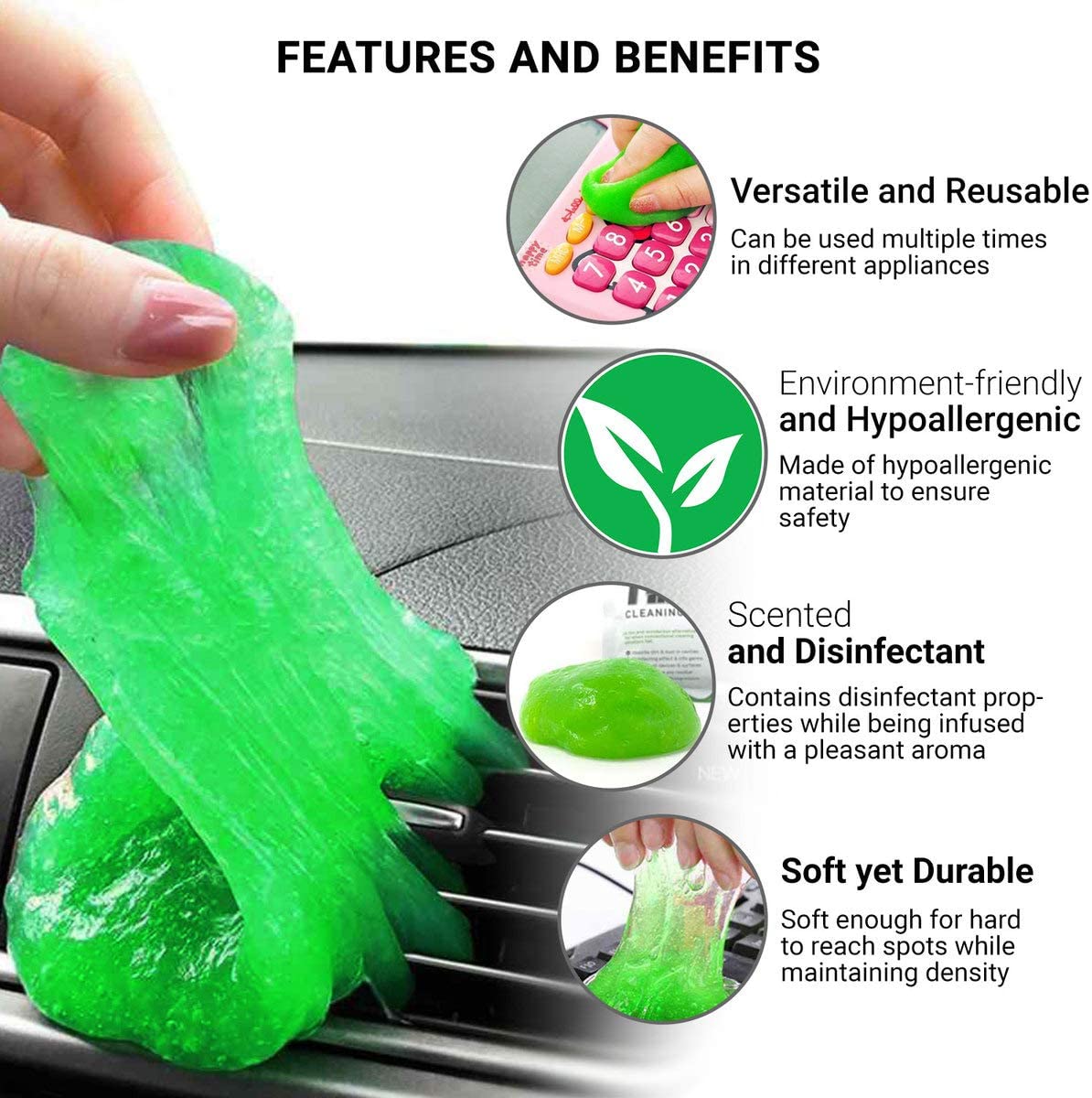 ULTRICS Keyboard Dust Cleaner, Magic Sticky Gel Putty Soft Flexible Cleaning Kit for PC Computer Laptop MacBook Remote Control Mobile Telephone Printer Car Air Vents Dashboard Type Writer and More