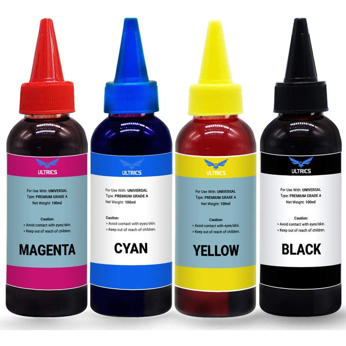 About this item 【PREMIUM QUALITY】 Refill ink bottle ensures premium quality through ultrafiltration, no clogging; quick-dry and weak acid or alkalescent formula, high fidelity and high-speed printing; no corrosion 【EASY TO REFILL】 Easy to refill printer ink will not spill out or make a mess as the tip will only dispense slowly. Yellow, black, cyan, magenta - 4 colours will serve your overall printing purpose 【UNIVERSAL COMPATIBILITY】 Our printer refill ink is compatible with Epson, Brother, Canon Pixma, HP DeskJet/ DeskWriter, Dell, Lexmark, Kodak, Samsung, Xerox and CISS or refillable printers 【ENVIRONMENT FRIENDLY】 High colour saturation, no smear; water-based formula, no toxicity, no chemical hazard, no environment pollution. High-quality materials used to give you the best print quality 【SUPERIOR PERFORMANCE】 Dye-based refillable ink delivering solid colour comes in 100ml bottle, enough to refill several times. 4 bottles can colour print around 6000 pages with 5% coverage of A4