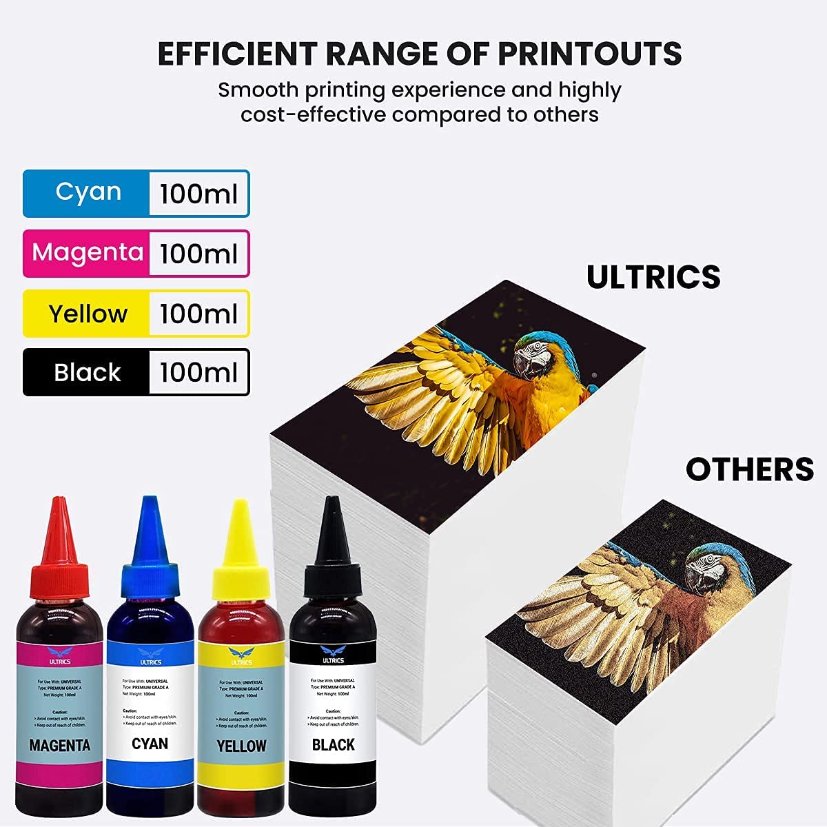 ULTRICS Printer Refill Ink, 4 X 100ml Universal Bulk Refillable Ink Kit for CISS System Compatible with Epson, Canon, Brother, Dell, HP, Lexmark, Kodak, Samsung, Xerox - Black Cyan Magenta Yellow