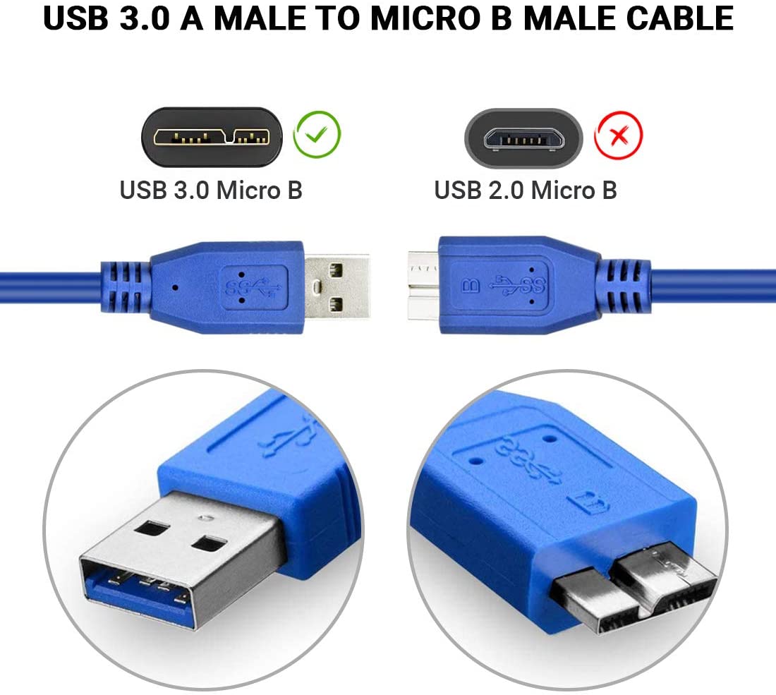 ULTRICS USB Male A to Micro B Cable 1M, Up to 5Gbps High Speed Hard Drive Cable, USB 3.0 Charger Cable Compatible with My Passport Seagate Expansion Toshiba Canvio LaCie Rugged WD Samsung S5 Note 3