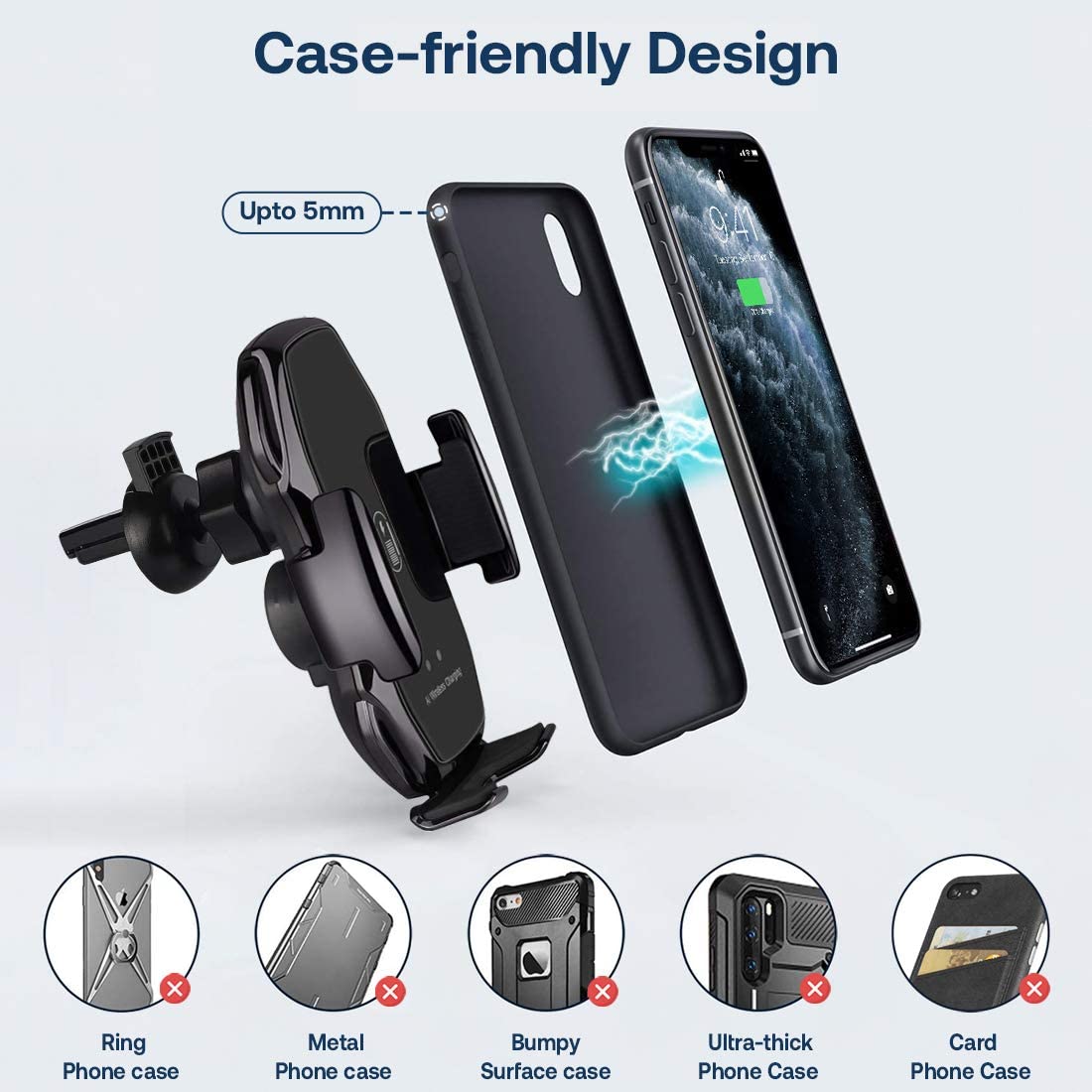 ULTRICS Wireless Car Charger, 2 in 1 10W Fast Charging In Car Wireless Charger Mount Phone Holder Compatible with iPhone 12 Pro Max/ 11/ XS/ XR, Galaxy S21 Ultra/ S20+/ S10/ S9/ S8 Plus, Note 20/10/9