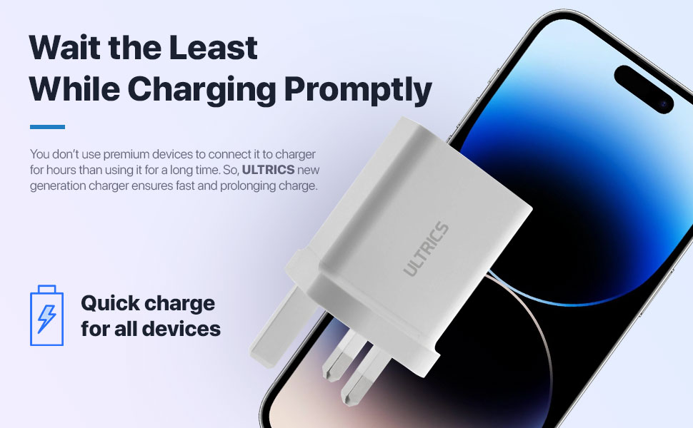 ULTRICS USB C Charger Plug - 33W Fast Charging GaN Tech 2 Port QC 3.0 & PD Charger. TypeC Power Adapter for efficient and rapid charging of devices.
