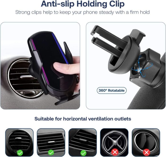 Wireless Car Charger Mount - Fast Charging Phone Holder | Black - Image 3