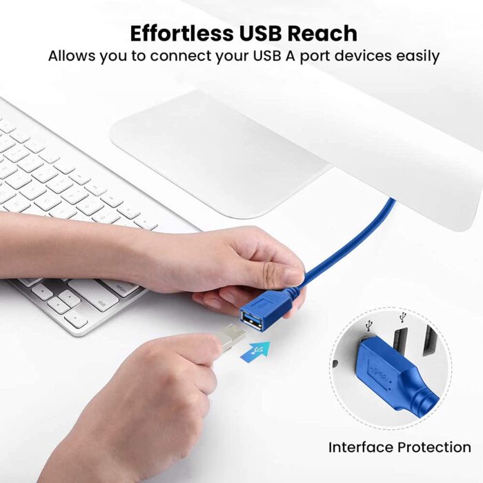 ULTRICS USB 3.0 Extension Lead - A blue USB 3.0 extension cable with male and female connectors. Ideal for extending USB connections and providing high-speed data transfer between devices.