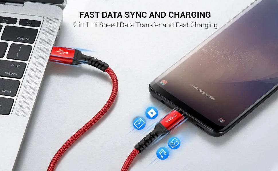 ULTRICS USB C Cable 1M, (2 Pack) Nylon Braided Fast Charging Data Sync Type C Lead. Black USB C Charger Cable for efficient and reliable charging and data synchronization.
