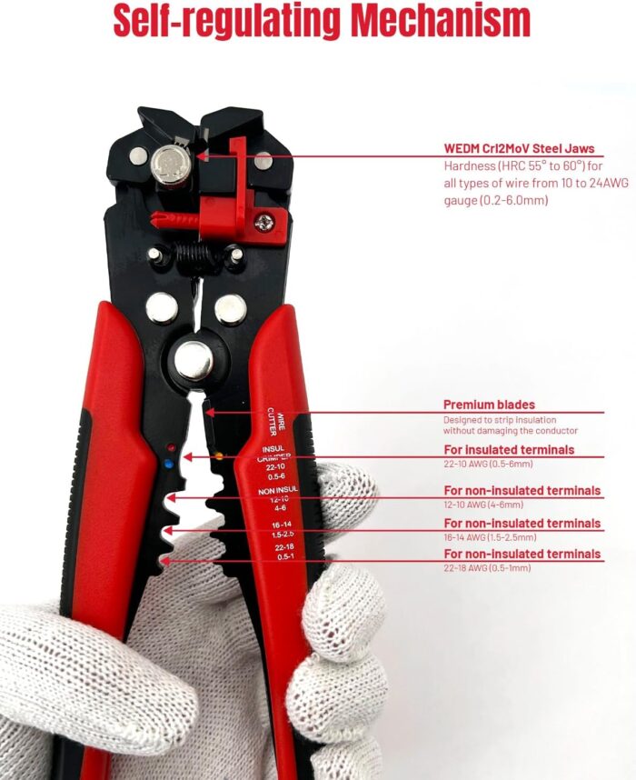 Wire Stripper - 3-in-1 Automatic Wire Cutter, Cable Terminal Crimper Tool. Versatile tool for cutting, crimping, and stripping wires efficiently.