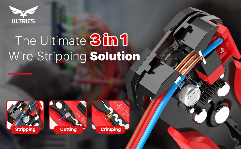 Wire Stripper - 3-in-1 Automatic Wire Cutter, Cable Terminal Crimper Tool. Versatile tool for cutting, crimping, and stripping wires efficiently.