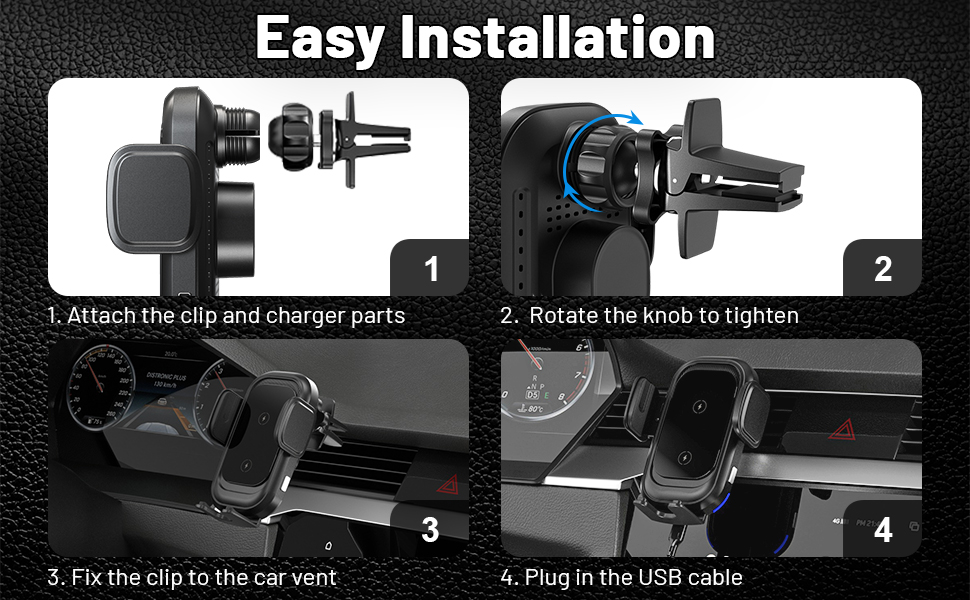 Detailed guide on how to properly install a car mount, with illustrations and warnings for correct positioning.
