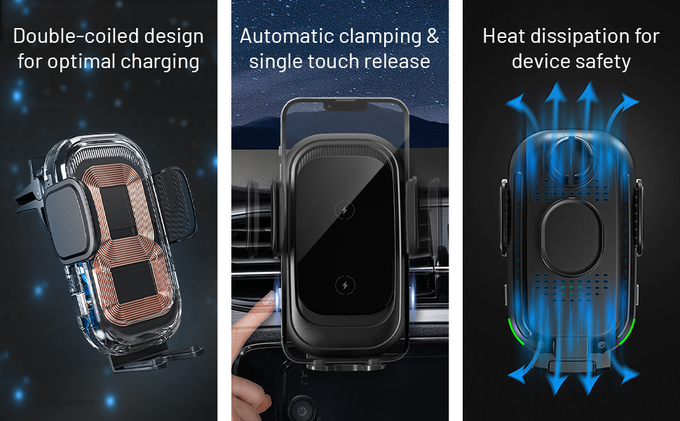 The top wireless car charger for iPhone fast charging, secure grip, and convenient for on-the-go charging.