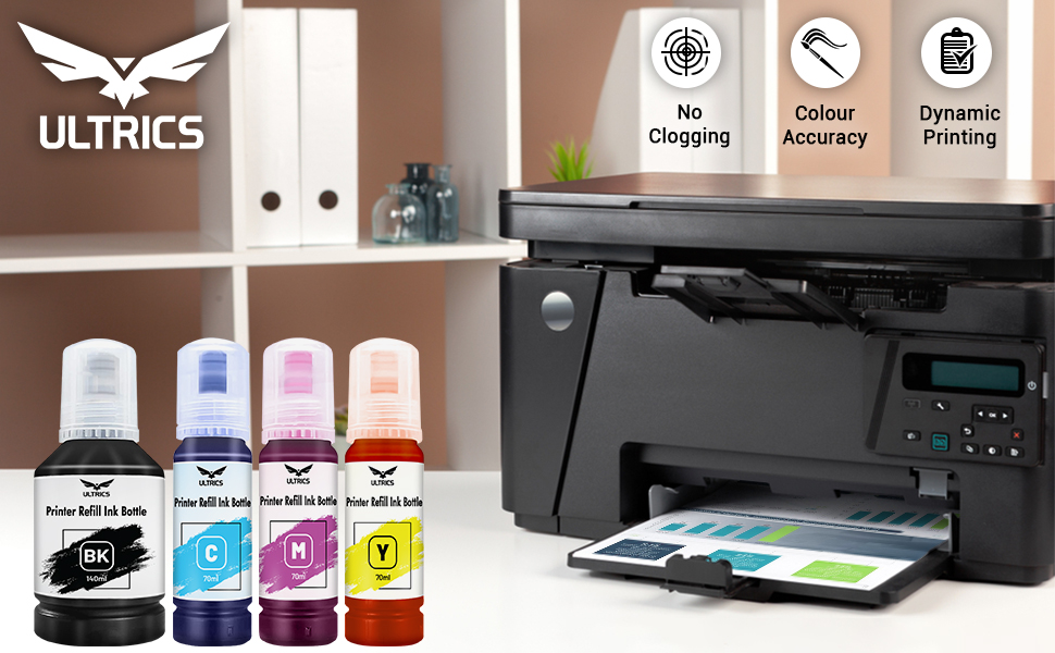 ULTRICS Printer Refill Ink, Universal Bulk Refillable Ink Kit for Refilling Ink Cartridges and CISS Systems Compatible