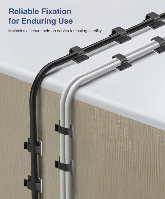 Self Adhesive Cable Clips for Cable Management Desk Wall Home Office - Black - Image 7